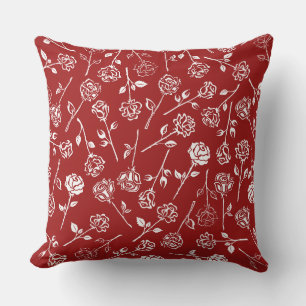 White Rose Pattern Throw Pillow