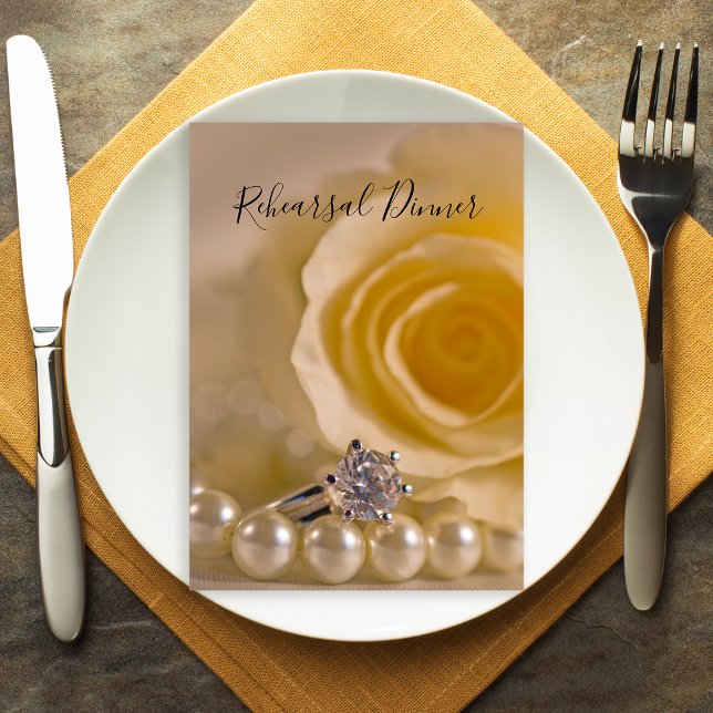 White Rose, Pearls, Ring Wedding Rehearsal Dinner Invitation (Creator Uploaded)