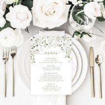 White Rose Peony Flower & Greenery Wedding Menu