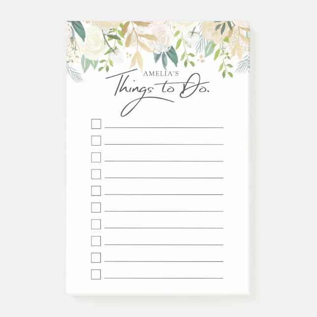 White Rose | Personalized Things to Do List Post-it Notes (Front)