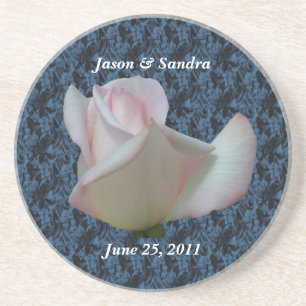White Rose Personalized Wedding Coaster