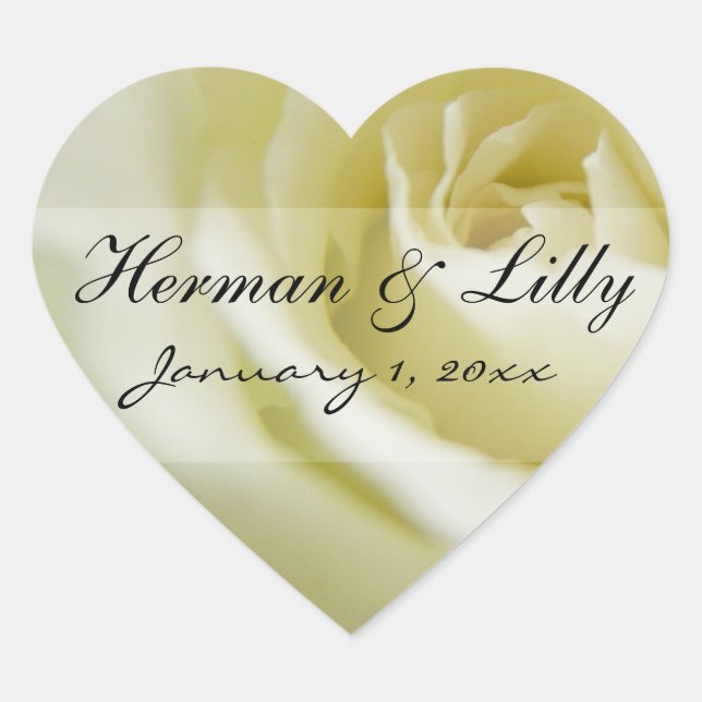 White Rose Personalized Wedding Heart Sticker (Front)