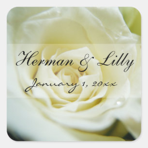 White Rose Personalized Wedding Square Sticker