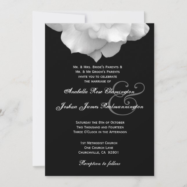 WHITE Rose Petals Wedding Invitation F200A (Front)