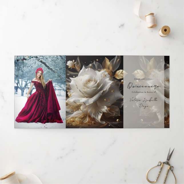 White Rose Photo Quinceanera Party Invitation (Outside)