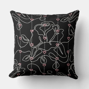 White Rose Pink Heart Graphic Pattern Throw Pillow