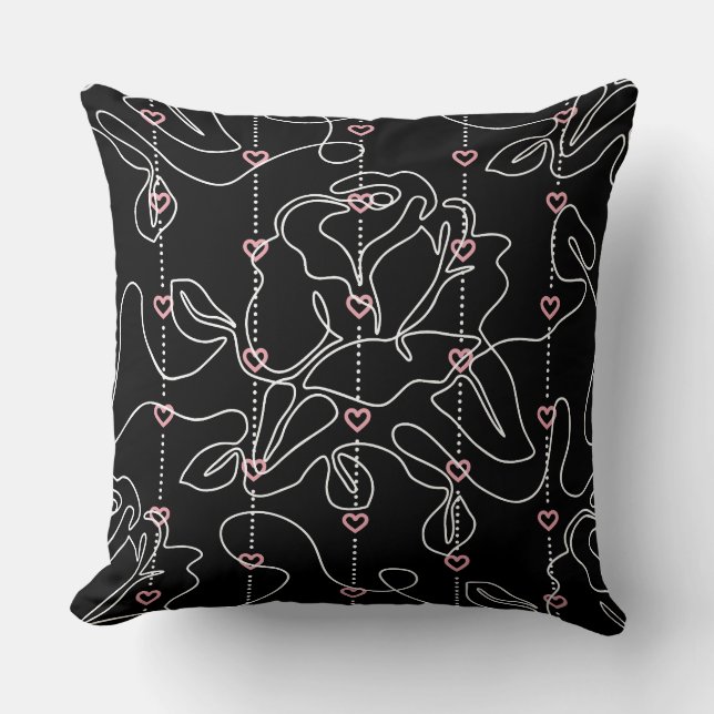 White Rose Pink Heart Graphic Pattern Throw Pillow (Front)