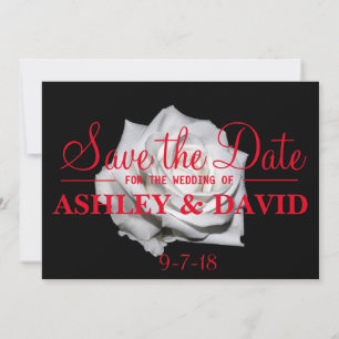 White Rose Red Script Save the Date Card