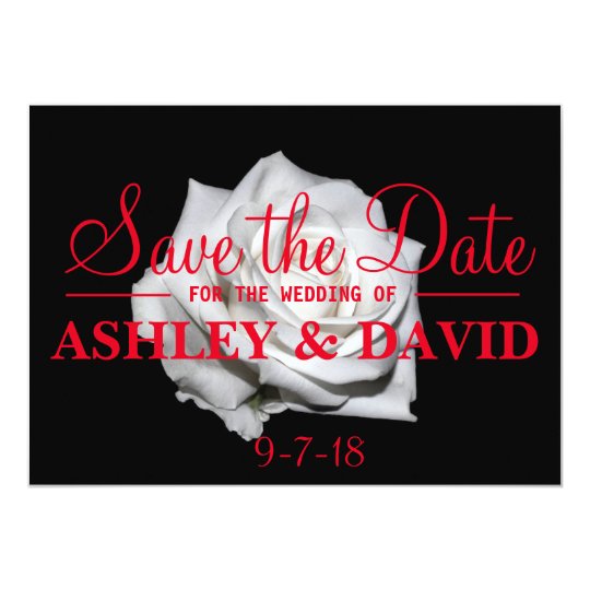 White Rose Red Script Save the Date Card
