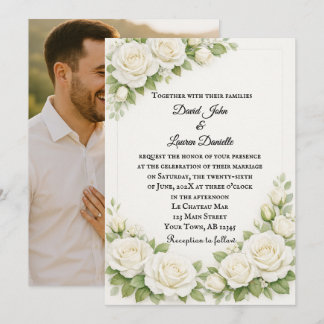 White Rose Requiem Wedding Photo Invitation