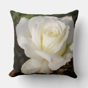 White Rose Romantic Floral Decor Pillow