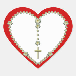 White rose Rosary Heart Sticker