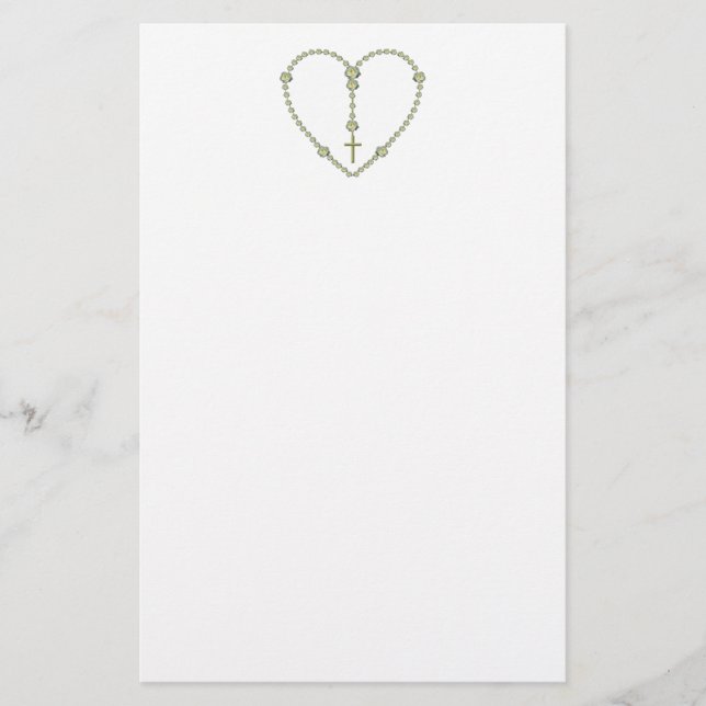 White rose Rosary Stationery (Front)