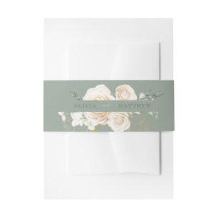 White Rose & Sage Green Flower Wedding  Invitatio Invitation Belly Band