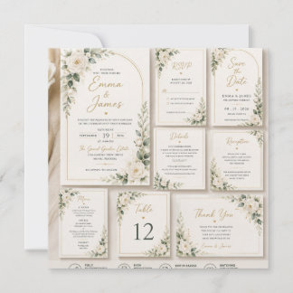 White Rose Sage Green Wedding Invitation