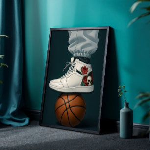 White Rose Skull High-Tops on Basketball Poster