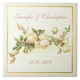 White rose spray anniversary tile