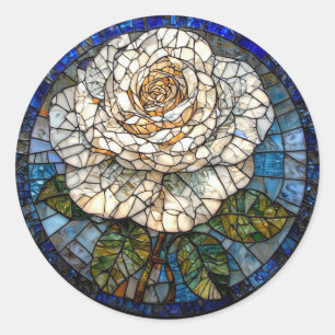 🌹 White Rose Stained Glass Art Gift Classic Round Sticker