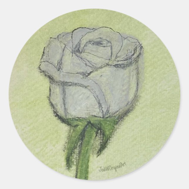White Rose Sticker hand drawn original artwork. (Front)