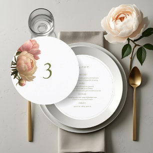 White   Rose Table No & Menu Round Wedding Menu