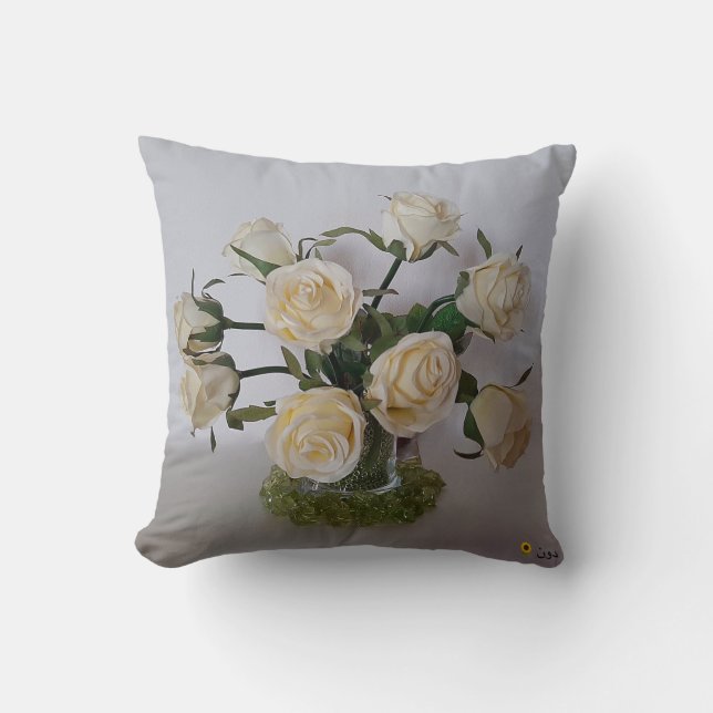 WHITE ROSE THROW CUSHION (Front)