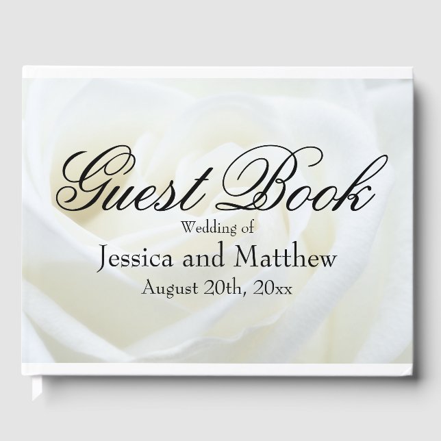 White Rose Traditional Personalized Wedding Guest Book (Front)