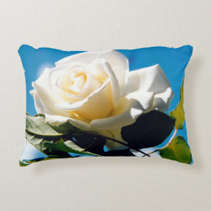 White rose under blue sky  accent pillow