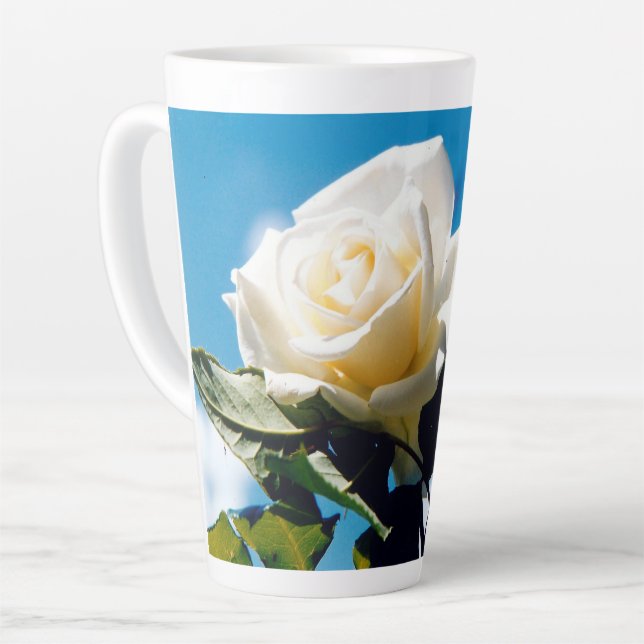 White rose under blue sky  latte mug (Left Angle)