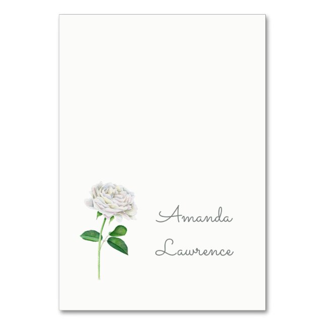 White Rose Watercolor Personalized Place Cards (Front)