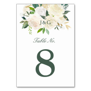 White Rose Watercolor   Table Number