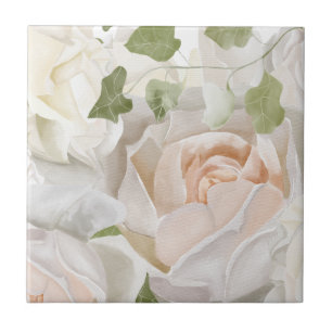 WHITE ROSE WATERCOLOR TILE