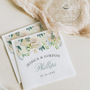 White Rose Watercolor   Wedding Cocktail Napkin