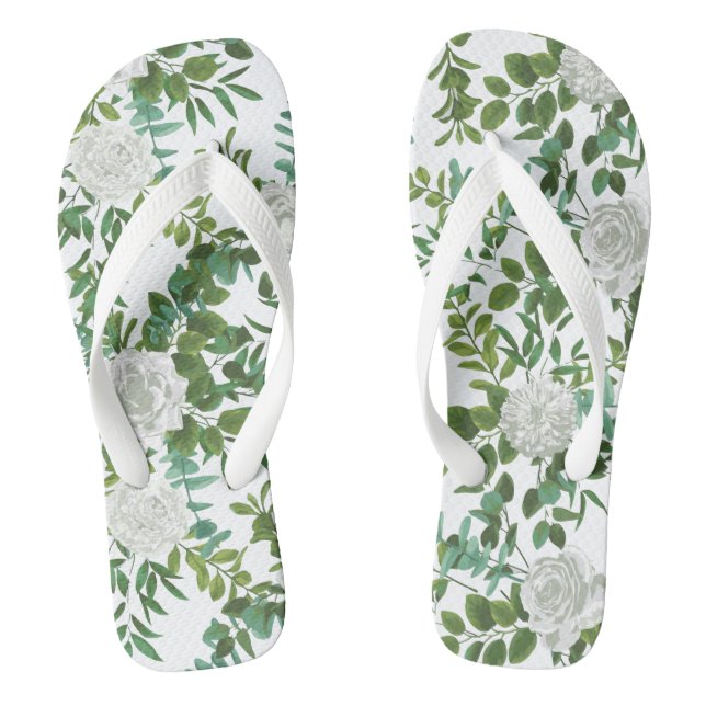 White Rose Wedding Floral Classic Flip Flops (Footbed)