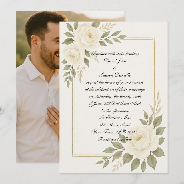 White Rose Wedding Invitation (Front/Back)