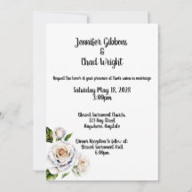 White Rose Wedding Invitation, 5x7" 