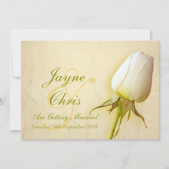 White rose wedding large landscape invitation (Front)