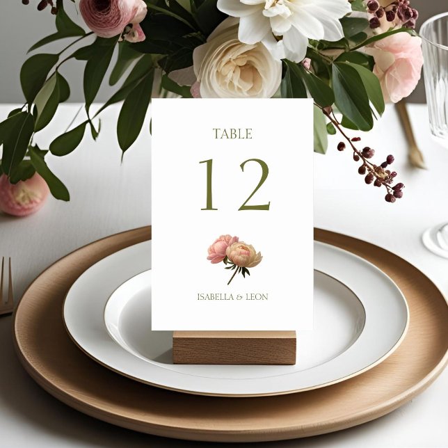 White | Rose Wedding Table Number Card (Creator Uploaded)