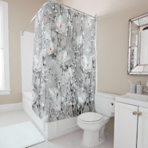 White rose winter floral grey white pattern