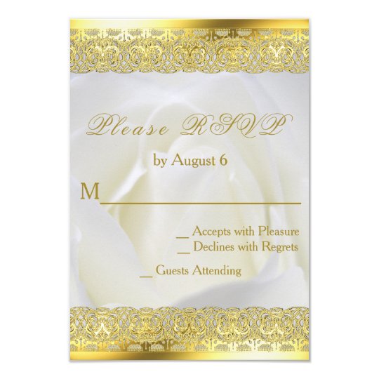 White Rose with Gold Lace Wedding Card