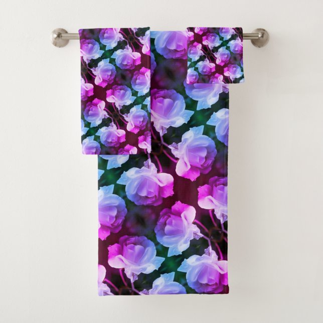 White Rose With Raindrops Abstract Floral Art   Bath Towel Set (Insitu)