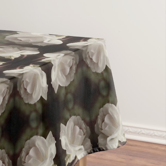 White Rose With Raindrops Abstract Vintage Tablecloth (In Situ)