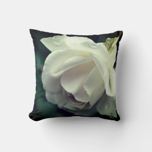 White Rose With Raindrops Floral Throw Pillow