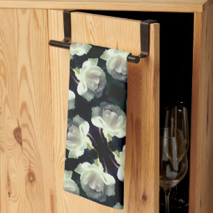 White Rose With Raindrops Pattern Kitchen Towel