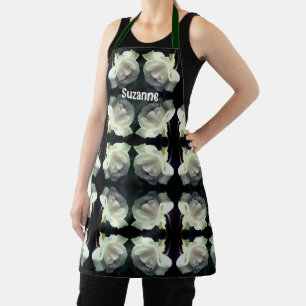 White Rose With Raindrops Pattern Personalized Apron