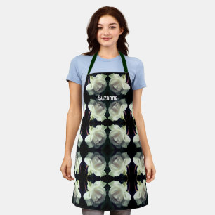 White Rose With Raindrops Pattern Personalized Apron