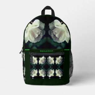 White Rose With Raindrops Personalized Printed Backpack