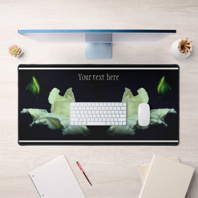 White Rosebud Flower Personalized Desk Mat (Office 1)