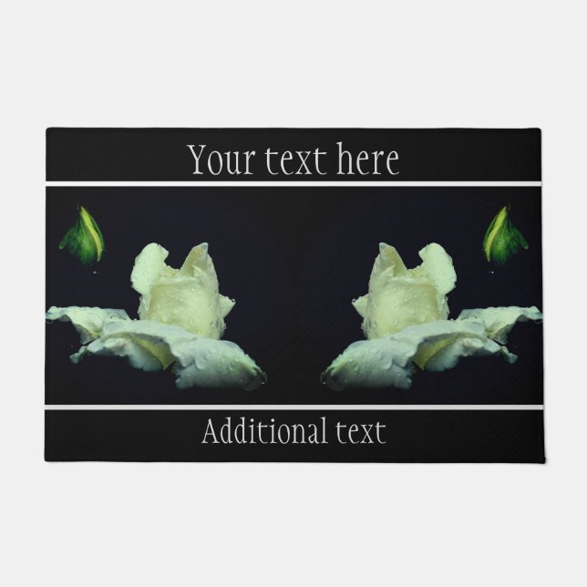 White Rosebud Flower Pesonalized Doormat (Front)
