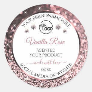 White Rosegold Glitter Product Label Logo Diamonds