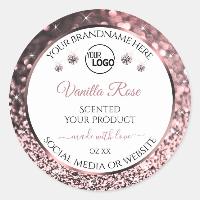 White Rosegold Glitter Product Label Logo Diamonds (Front)